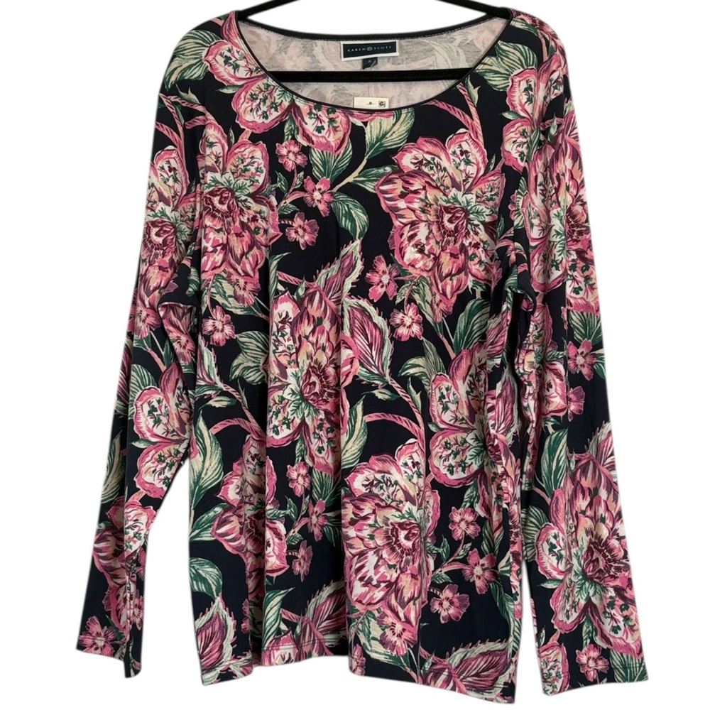 Karen Scott Womens Floral Multicolor‎ Patterned Top Size 2X Casual Feminine